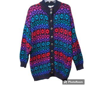 Vintage 1990 Colter Bay International Acrylic Knit LS Colorful Cardigan Jacket